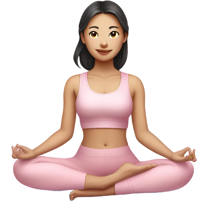 Asian yoga beautiful girl in light pink clothes sitting on a yoga mat emoji