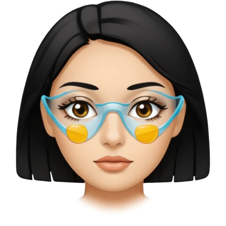 make an emoticon of a woman that has gel-like under eye patches of skincare of transparent color and make the woman slightly indian with only skintone and hair and no other such element and make the patches slightly bigger while keeping them transparent emoji