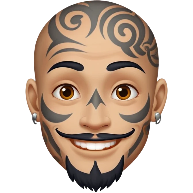 man with bold face tattoos, happy face emoji