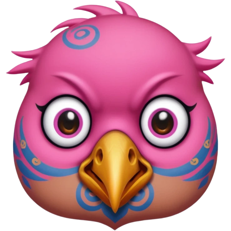 pink bird with piercings and excessive face tattoos two eyes emoji