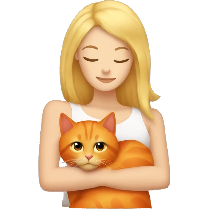 blonde women cuddling with orange cat  emoji