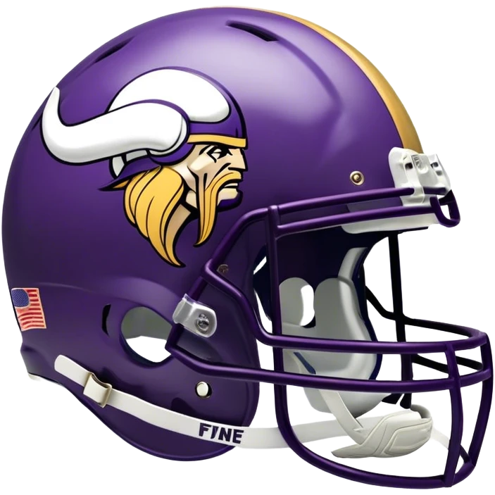 "Create an image of an American football helmet designed with the colors of the Minnesota Vikings. The helmet should feature a dark purple base (#4F2683) with gold accents (#FFC62F). Include the team's logo on the side of the helmet." emoji