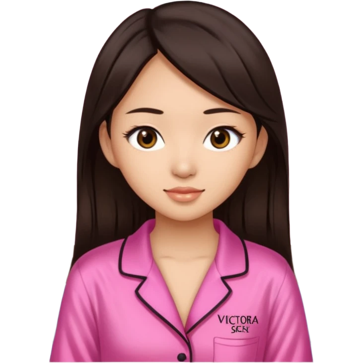 IT Girl, Asian, dark brown hair color, with big brown eyes, wearing Victoria's Secret pajamas emoji