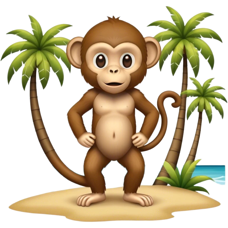 Monkey on the beach with palms and ocean  emoji