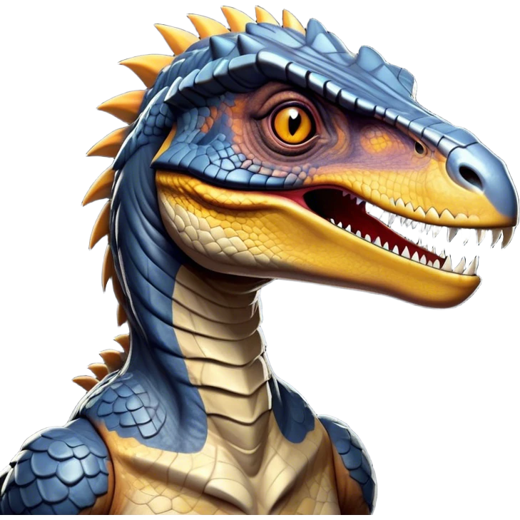 Cinematic Noble jurassic park Velociraptor Portrait Emoji, Poised and menacing, with a sleek, muscular build clad in dark, scaly skin reminiscent of jurassic park Park’s iconic raptor, a sharply curved snout and piercing, intelligent eyes that exude predatory cunning, Simplified yet boldly defined features, highly detailed, glowing with a cool, ominous radiance, high shine, intelligent and relentless, stylized with an air of cinematic prehistoric authority, focused and alert, soft glowing outline, capturing the essence of a watchful and confident jurassic park Velociraptor that appears ready to dash out of the screen with effortless power! emoji