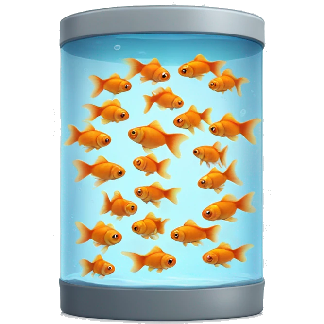 large cylindrical glass container with water and several goldfish swimming inside emoji