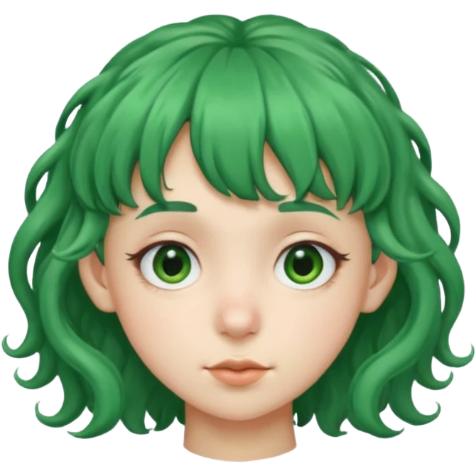 green curly  haired with hair bangs big head accessory big nose mid size ear young piercing  emoji