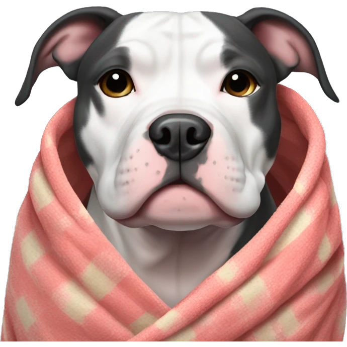 black and white pitbull wrapped up in blankets emoji