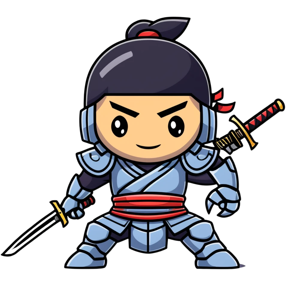 wandering cyborg male samurai with mechanical parts and traditional sword emoji