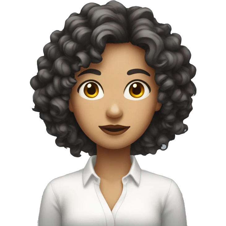 mysterious woman in white shirt and curly hair emoji