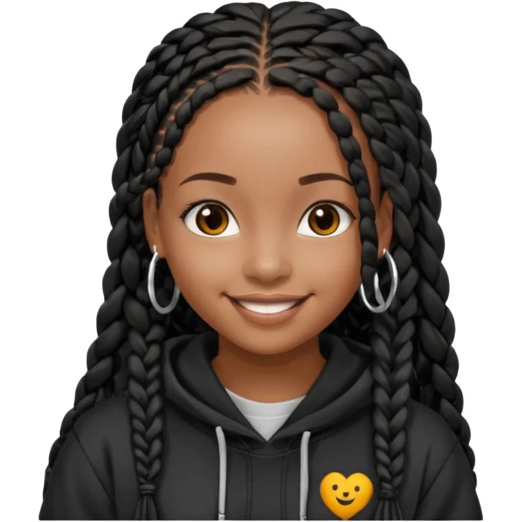 African American girl with long black box braids wearing black Christian hoodie emoji