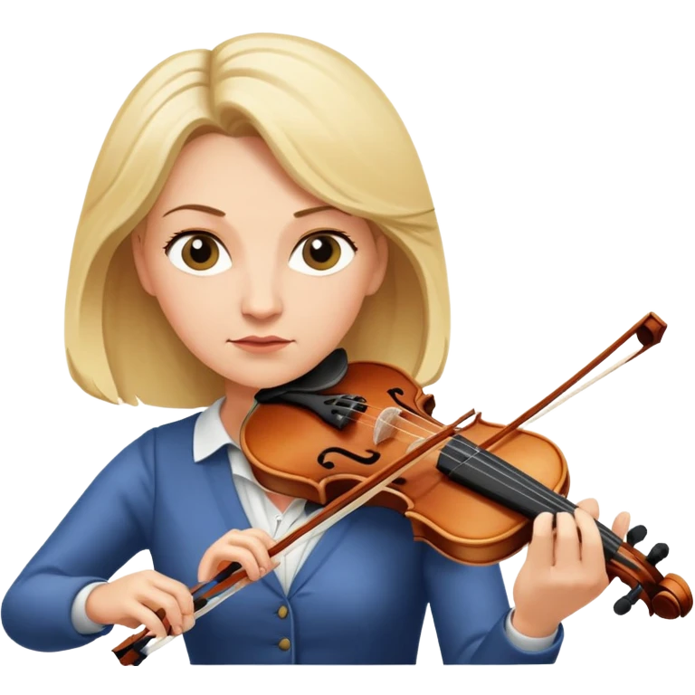 Middle-aged blonde woman playing violin, focused expression emoji