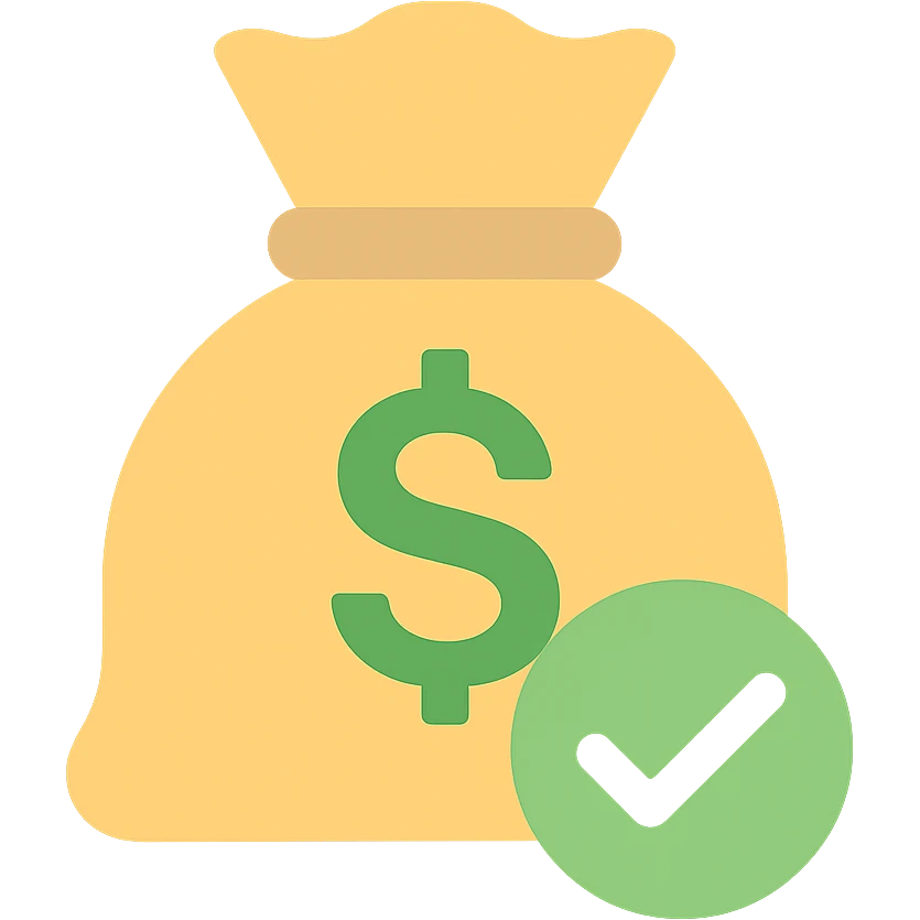 money bag with a green check mark badge in the lower right corner emoji