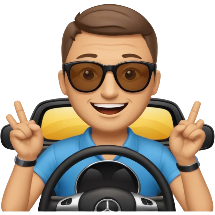 Tim Robinson with sunglasses, driving and singing emoji