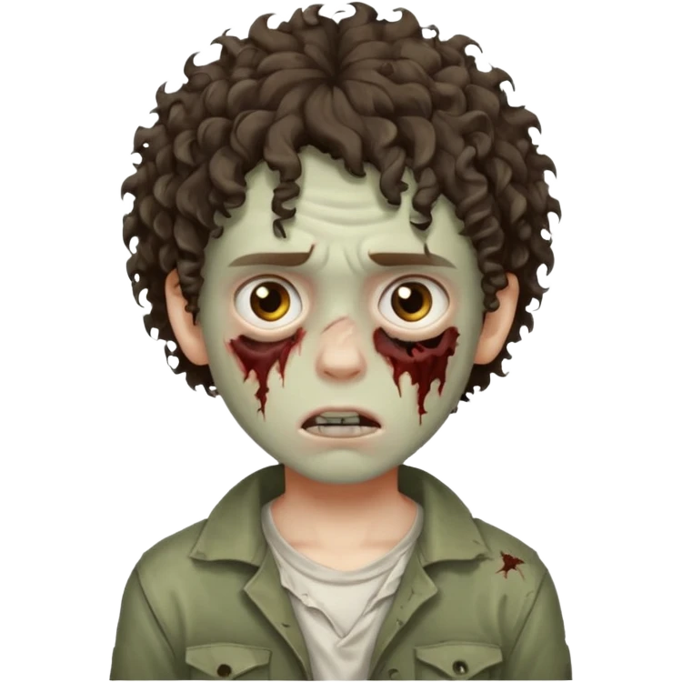 menino com cabelo cacheado e olhos marrons, com aparencia de zumbi emoji