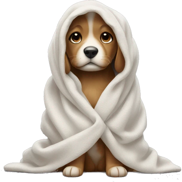 The puppy wrapped up in a blanked emoji