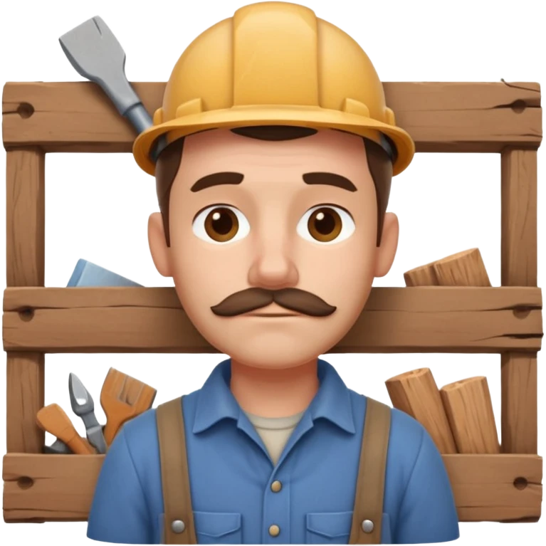 rustic carpenter portrait, head and shoulders only, wood dust on shoulders, rolled-up shirt collar, calm craftsman expression, warm workshop vibe, 3D cartoon, mobile game icon style, clean background, no text, no watermark
 emoji