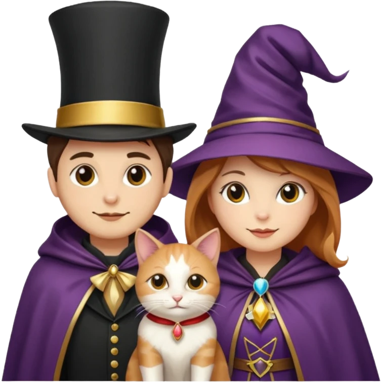 magician couple and their pet cat emoji