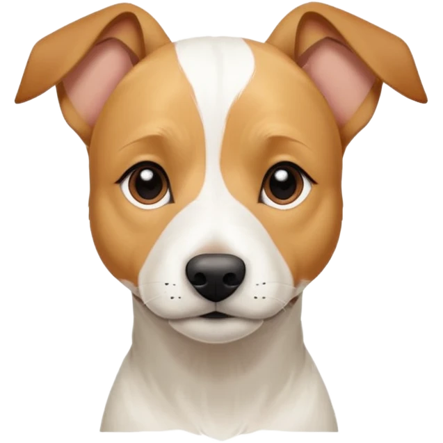 a full body facing front on of a buff white parson russell terrier looking dog the size of a kelpie with light brown long ears resting on its face and a light brown patch above one eye and a large snout. the rest of the dog is completely white.  emoji