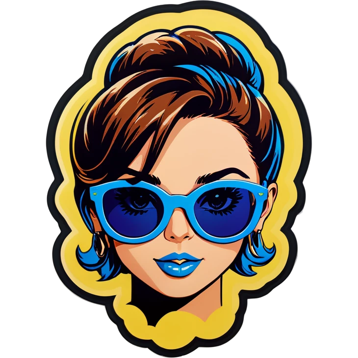 Pop art cute women with blue hear with sunglasses  emoji