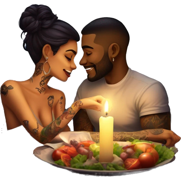 romantic candle light dinner for beautiful tattooed couple emoji