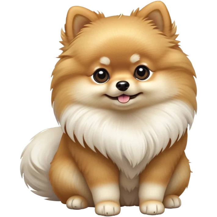 cinematic-[pomeranian]-realistic-full-body-sitting-emoji,-tail-resting-loosely-beside-its-paws,-head-tilted-dramatically, -fluffy-[cream]-fur,-simplified-yet-realistic-focused-features,-highly-detailed,-glowing-with-an-almost-sarcastic-glow emoji