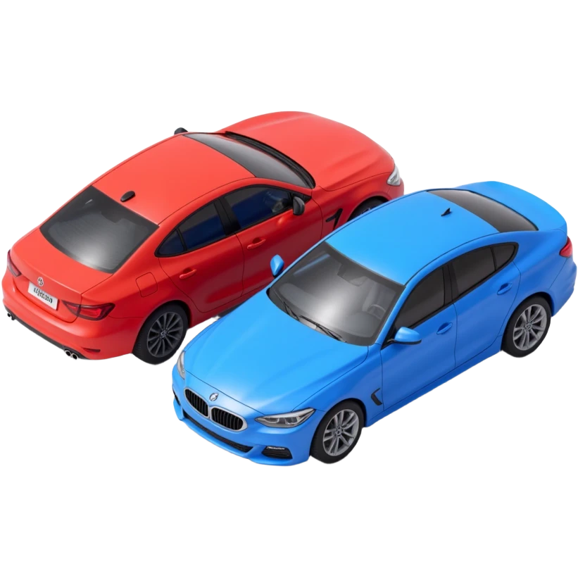 red and blue car being compared emoji