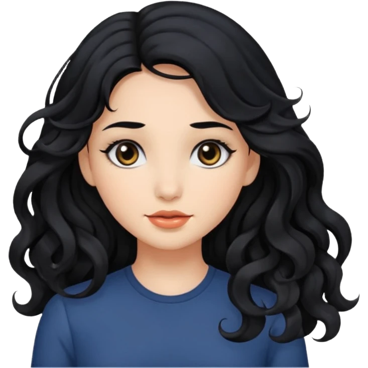 Beautiful girl,Black hair,wavy hair，long hair,Black eyes  emoji