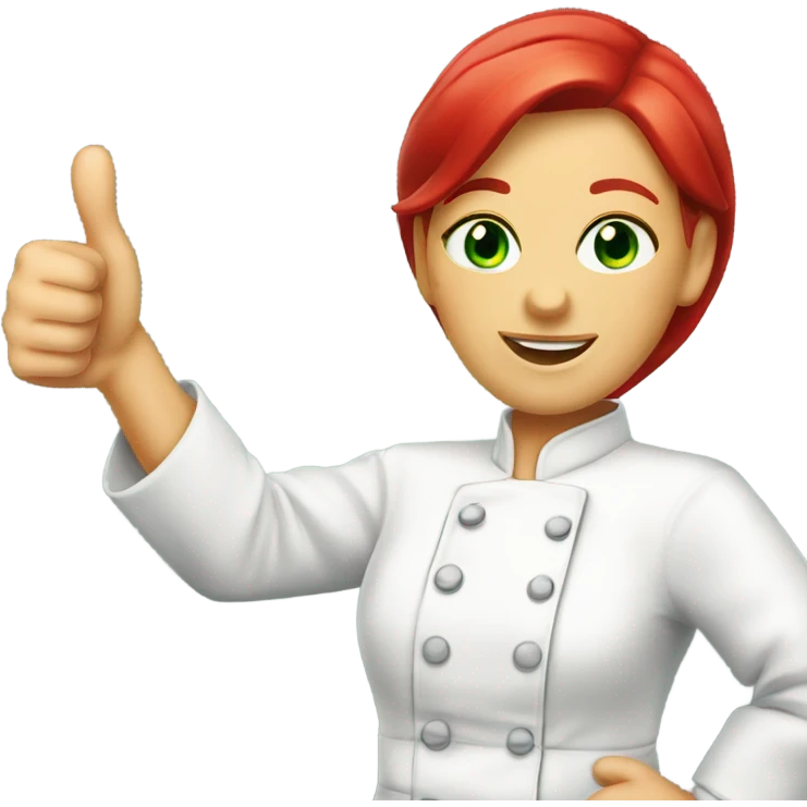 thumbs up green eyes red haired female chef emoji