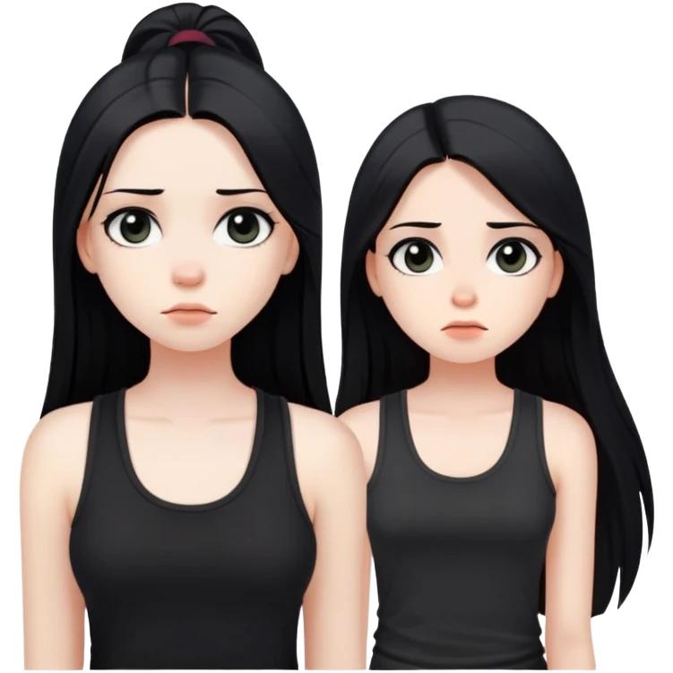 bored girl with long straight black hair, pale skin, dark eyes, black tank top emoji