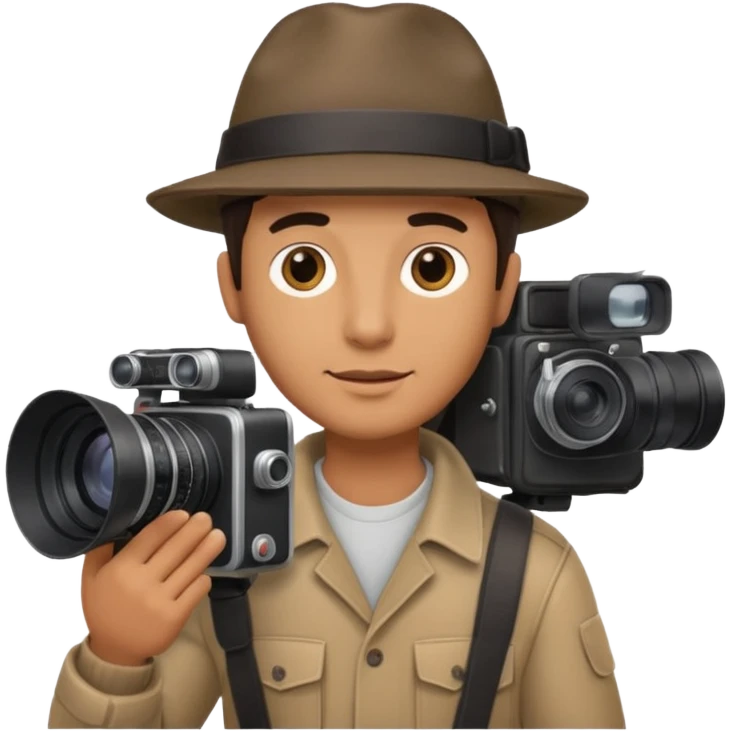 man hold  large film Camera ,on his shoulder emoji