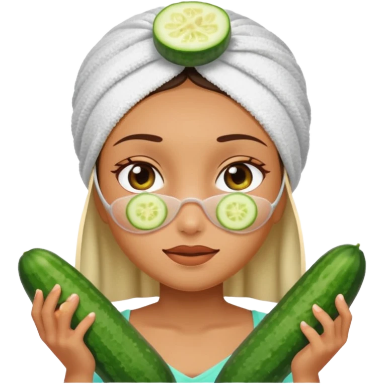 Chica con toalla en el pelo y pepinos en los ojos emoji