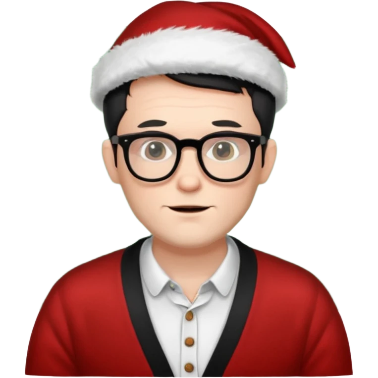 white man wearing glasses, black short hair dressed as hipster Santa in a cardigan  emoji