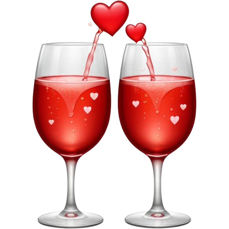 2 red champagne glasses are clinking and 3 red hearts are flying from above emoji