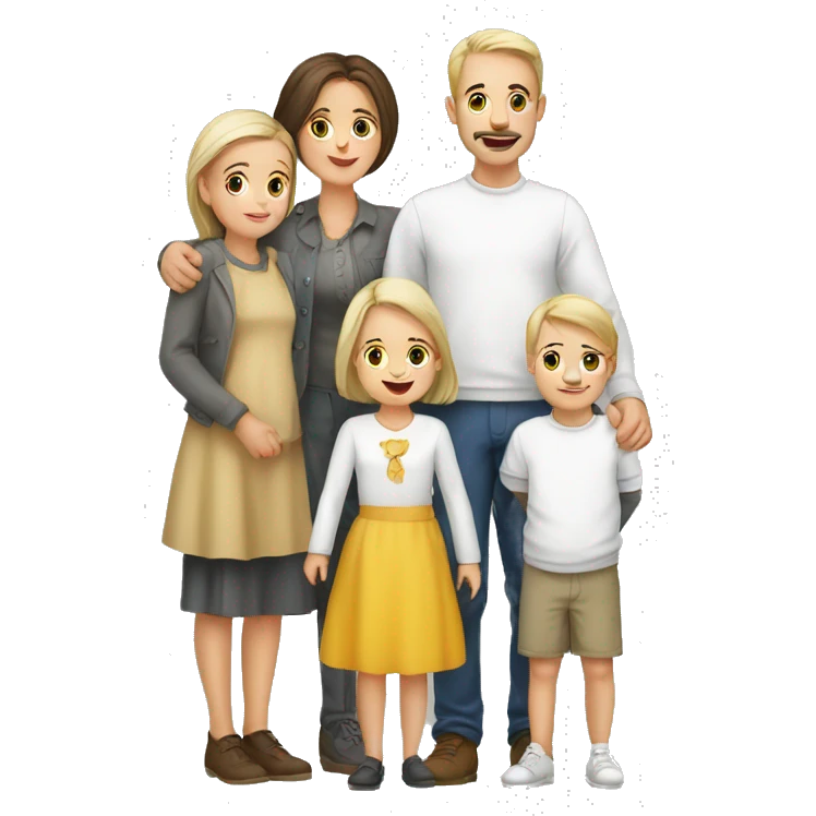 family two parents with six children European white emoji