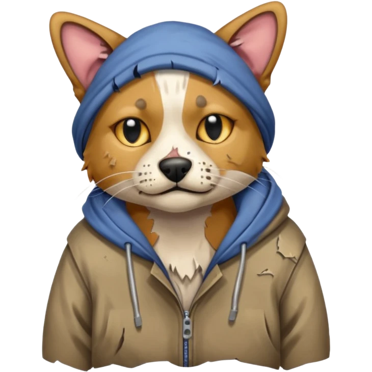 homeless dog cat with torn clothes


 emoji