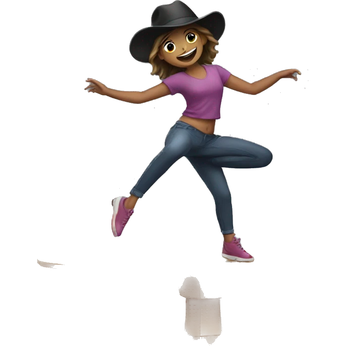Girl dancing on table with hat emoji