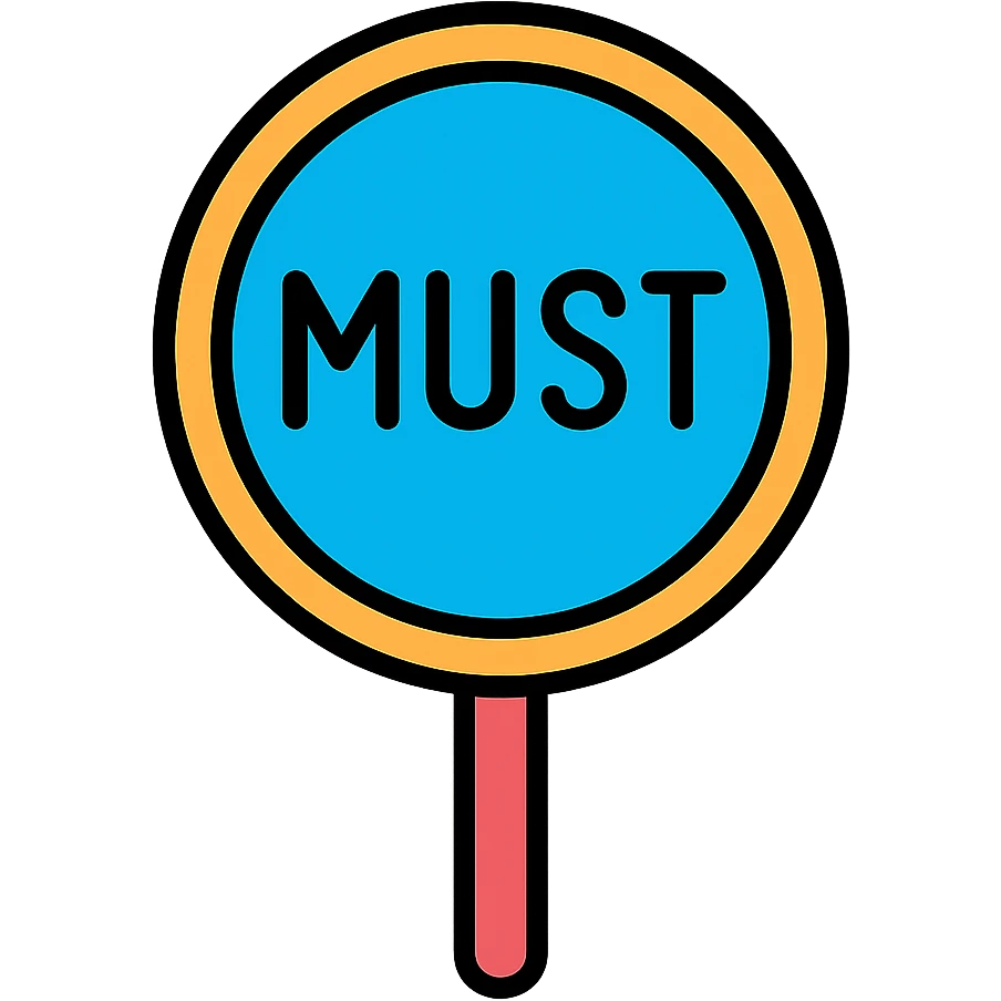 the road sign with the word must emoji