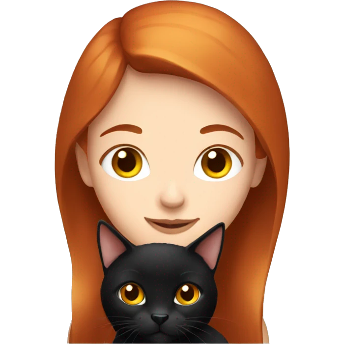 red haired girl with her black cat emoji
