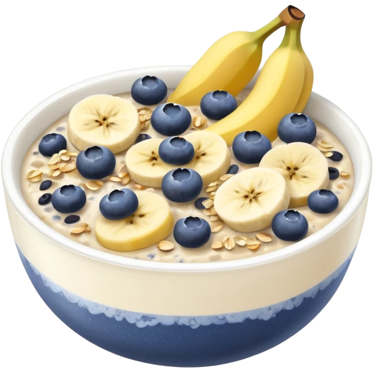Overnight oats with banana slices,blueberries, honey, sky, chiaseeds emoji