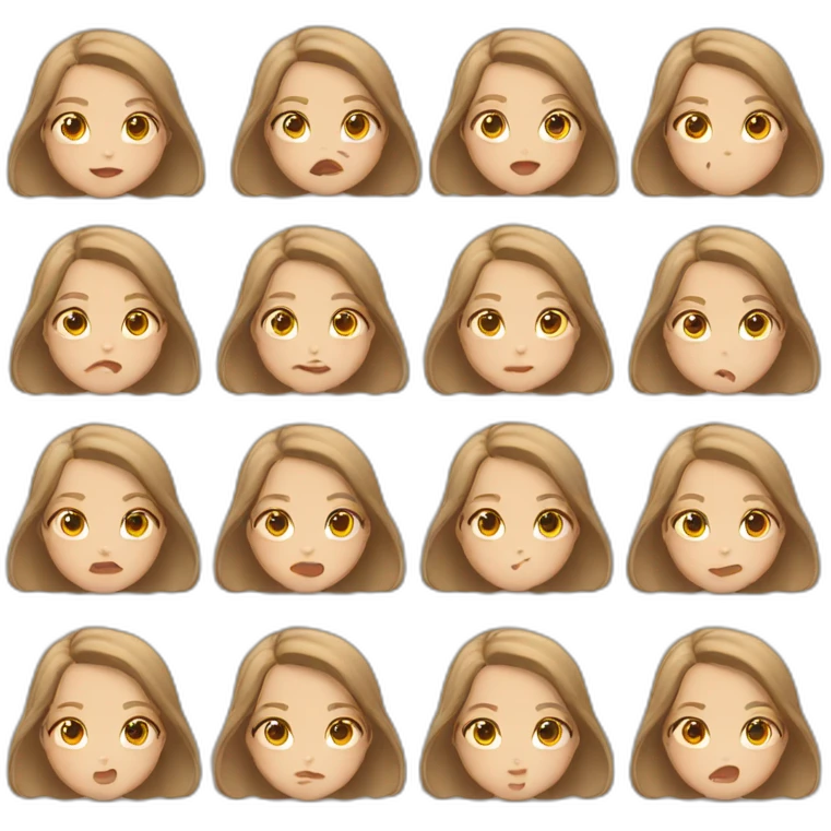 white girl, light brown hair, some expressions emoji
