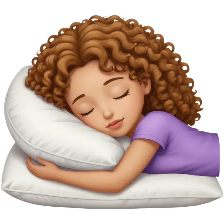 Curly hair medium length girl sleeping on pillow  emoji