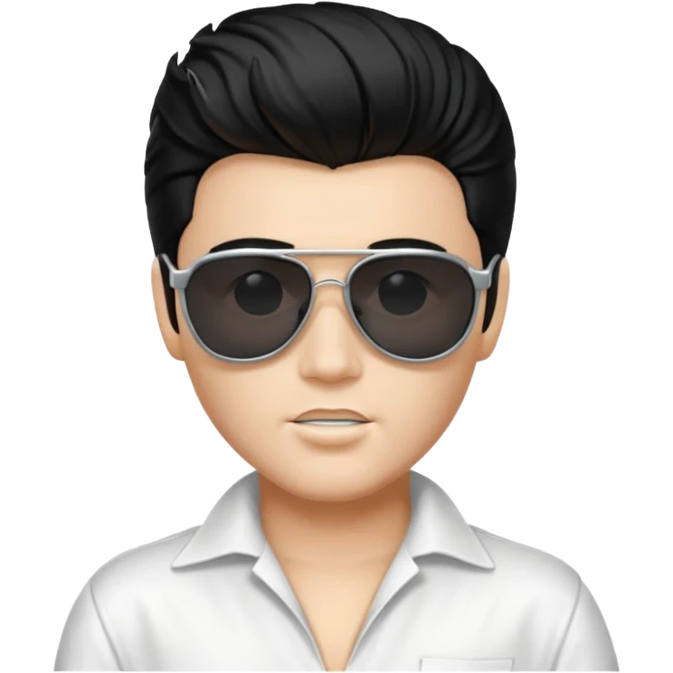 A boy with an Elvis Presley mask with sunglasses (with total black lenses)dressed as Elvis Presley (white dress) emoji