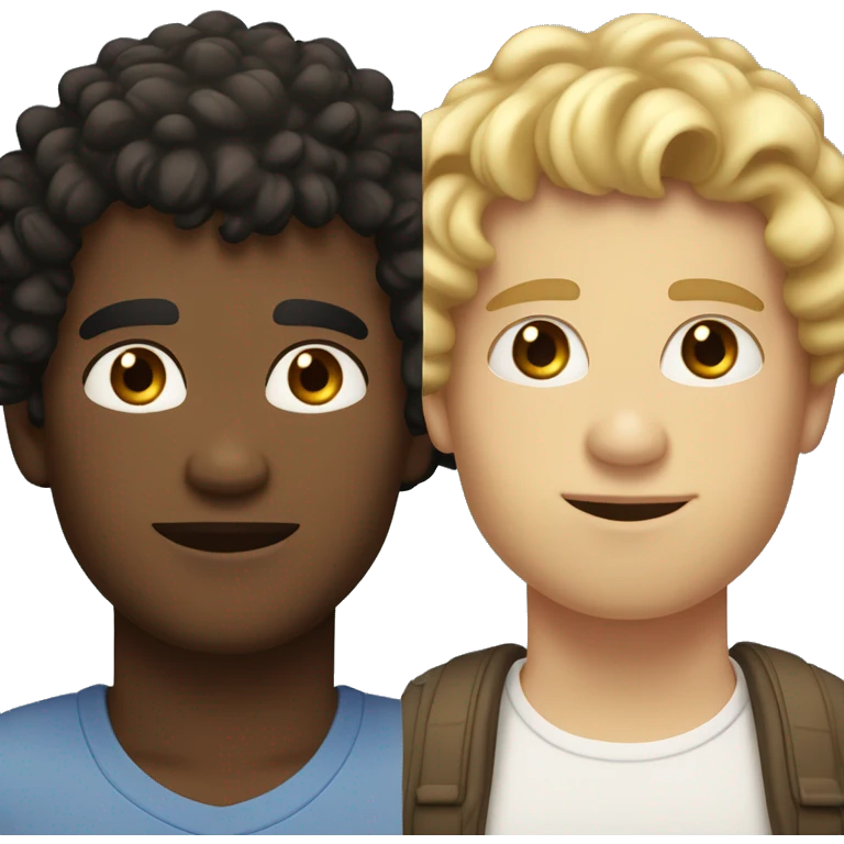 Two boyfriends side by side one with tan skin and dark curly hair and the other pale and slightly fat with blonde hair emoji