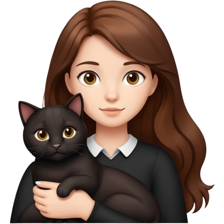 Brown-haired girl holding a big black cat emoji