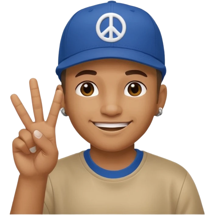 Hiphopper with baseball cap doing a peace sign with his fingers emoji