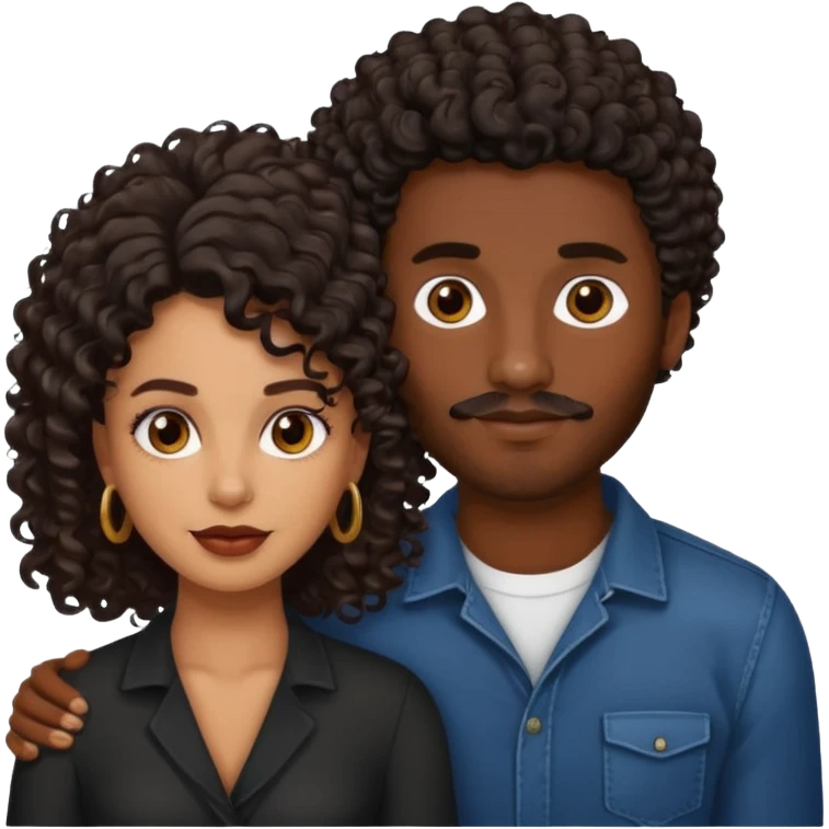 Dark brown skin man with a light beard and a curly   fade haircut with dark brown eyes with a brown skin  Latina woman with dark wavy hair  emoji