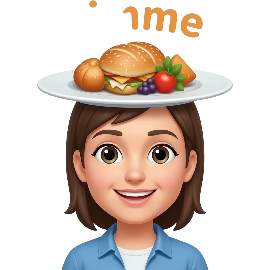 person with plate and a word above their head that says "gimme" emoji
