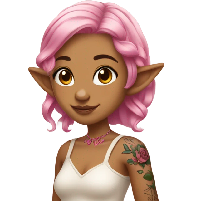 tan elf girl pink hair with tattoos emoji