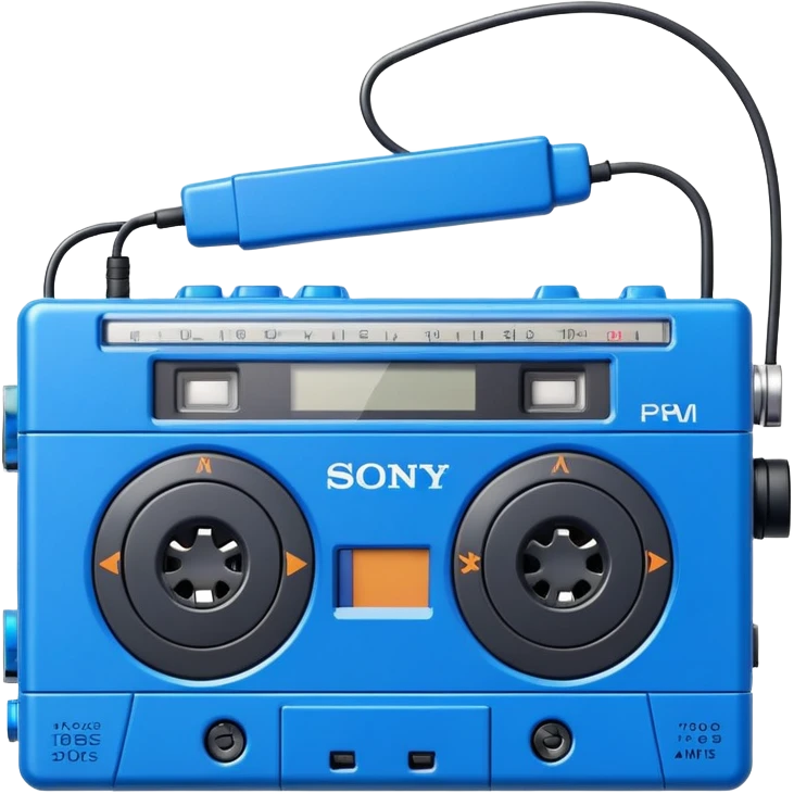 Blue Sony Walkman portable cassette player from the 1980s with headphones emoji